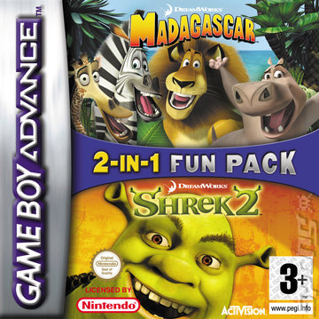 Shrek 2 & Madagascar: 2 in 1 Fun Pack - GBA Cover & Box Art