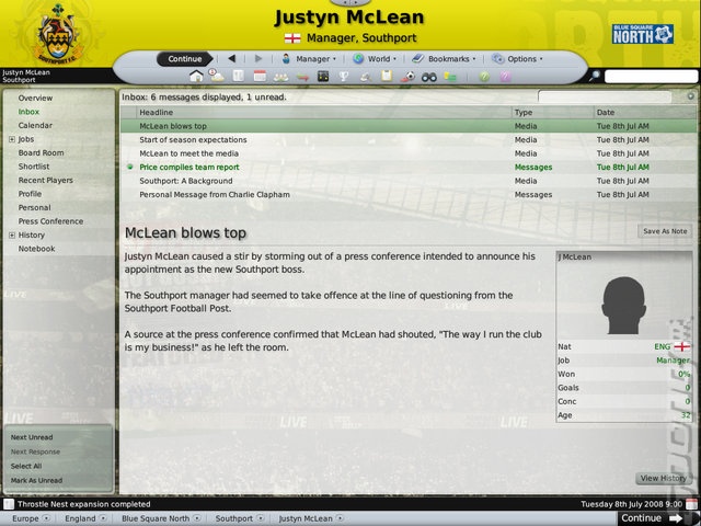 Football Manager 2009 - PC Screen