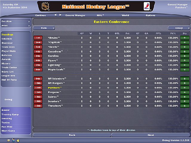 NHL Eastside Hockey Manager 2005 - PC Screen